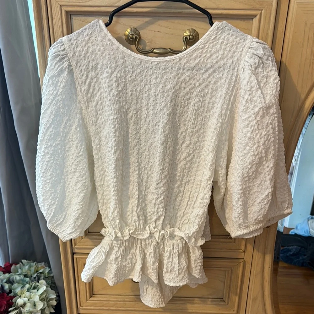 Free People Crinkle Puff Sleeve Textured Top